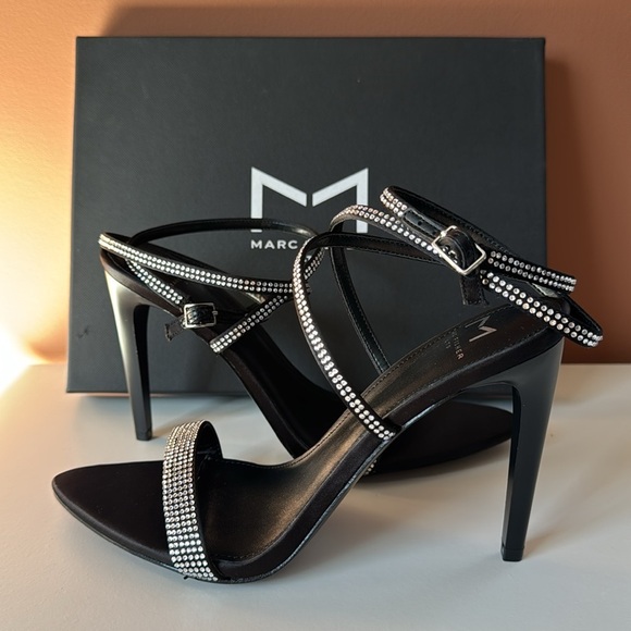Marc Fisher Shoes - MARC FISHER LTD CAMMILE ANKLE STRAP SANDAL SIZE 7.5 BLACK SATIN/ RHINESTONES